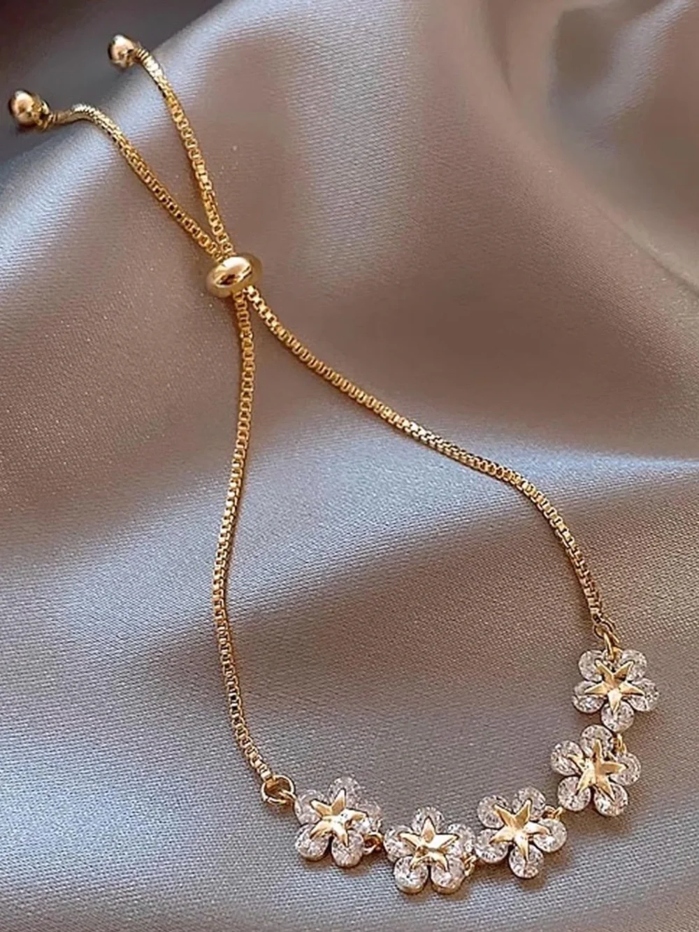 FLORAL CHARM BRACELET Adjustable Gold Chain Modern Cottagecore Fairycore Dainty